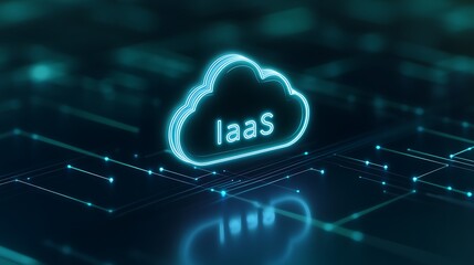 Poster - digital concept of iaas (infrastructure as a service) with a glowing cloud symbol on a futuristic di
