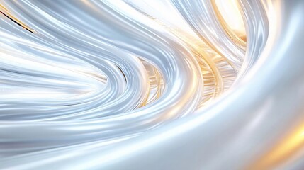 Poster - Abstract fluid background with smooth curves and shimmering textures in soft white and golden hues, perfect for modern designs.