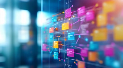 Poster - Abstract technology diagram showing interconnected data flow in a vibrant color scheme for digital transformation concepts.