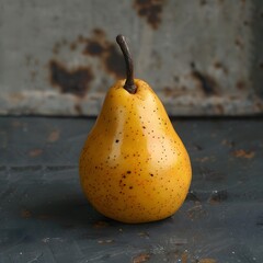 A Vibrant Yellow Pear on a Rustic Background