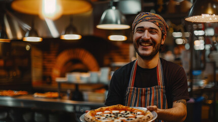 Wall Mural - The Chef Holding Pizza