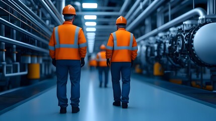 Wall Mural - Industrial Factory Workers Wearing Uniform Gear in Warehouse