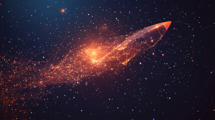 Poster - Abstract representation of a rocket as a starry sky or cosmic scene, formed from points, lines, and shapes that mimic planets, stars, and the universe. Vector illustration related to business.