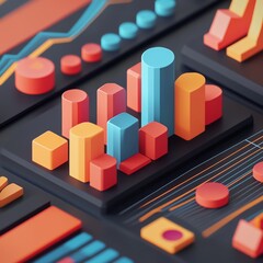 Aufkleber - These prompts focus on different types of 3D financial graphs and charts, using an aspect ratio