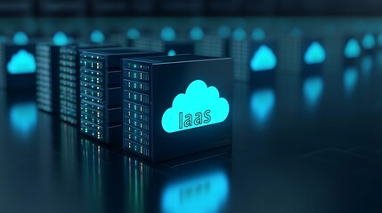 Poster - Digital servers showcasing cloud computing with IaaS in a modern data center. Innovative technology and infrastructure service.