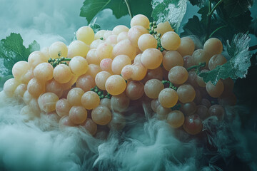 Aufkleber - Dissolving clusters of grapes blending into a pastel green mist,