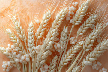 Aufkleber - Abstract bundles of wheat spreading across a pale orange canvas,