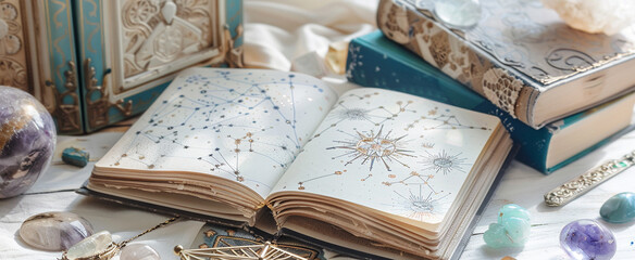 Wall Mural - astrology. astro astrologer calculates natal chart makes forecast of fate tarot cards, fortune telli