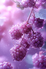 Poster - Dissolving clusters of elderberries blending into a pastel lavender mist,