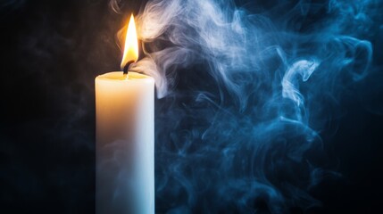 Poster - White smoke gently curling from a freshly extinguished candle, set against a dark background for a dramatic effect.