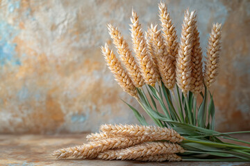 Aufkleber - Abstract sheaves of rye with fragmented grains on a soft pastel brown background,