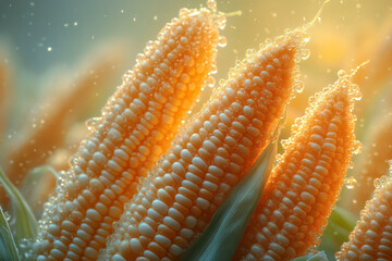 Wall Mural - Dissolving corn cobs blending into a soft pastel orange mist,