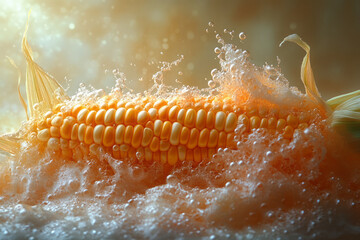 Wall Mural - Dissolving corn cobs blending into a soft pastel orange mist,