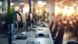 © Yusif - Headset and customer support equipment neatly arranged at a call center, ready for active service.