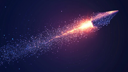 Poster - Abstract representation of a rocket as a starry sky or cosmic scene, formed from points, lines, and shapes that mimic planets, stars, and the universe. Vector illustration related to business.
