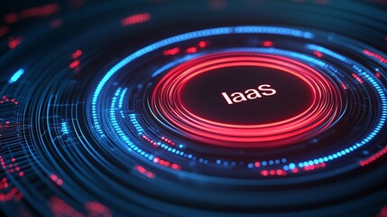 Poster - Futuristic digital representation of IaaS (Infrastructure as a Service) concept in glowing concentric circles.