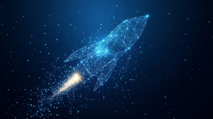 Poster - Abstract representation of a rocket as a starry sky or cosmic scene, formed from points, lines, and shapes that mimic planets, stars, and the universe. Vector illustration related to business.