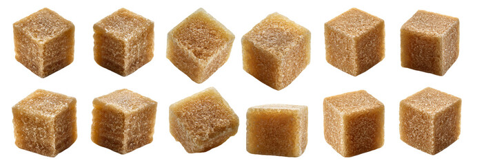 Brown sugar cubes isolated on transparent background