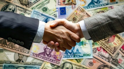 Global Financial Unity Currency Symbols Handshake Image