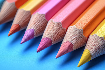 Aufkleber - Fragmented pencils forming geometric patterns on a pastel blue background,