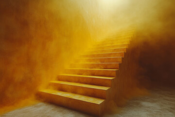 Poster - dissolving staircase blending into a pastel yellow mist,