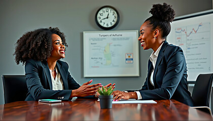 2 African American Women- business people,in a meeting,office-discussion,brainstorming