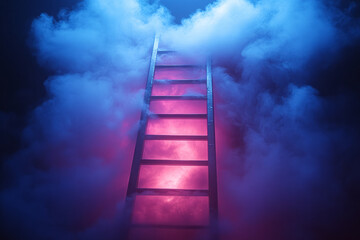 Poster - dissolving ladder merging into a soft pastel blue mist,