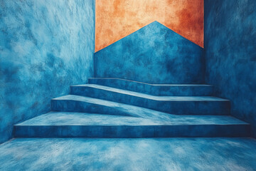 Wall Mural - Fragmented pathways forming geometric patterns on a pastel blue surface,