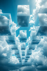 Leinwandbilder - Floating upward graphs in a light pastel blue sky,