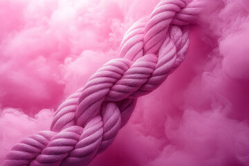 Wall Mural - Dissolving climbing ropes blending into a soft pastel pink mist,