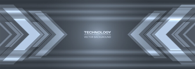 Poster - Abstract glowing arrows futuristic technology background concept high-speed movement. Dynamic motion hi tech digital arrows on dark grey wide banner background. Vector illustration