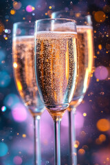Poster - Floating champagne flutes in a light pastel gold sky,
