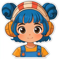 Wall Mural - Cute Cartoon Girl with Headphones and Overalls