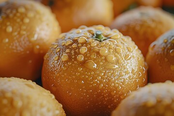 Canvas Print - Fresh and Juicy Oranges Glistening with Water Droplets