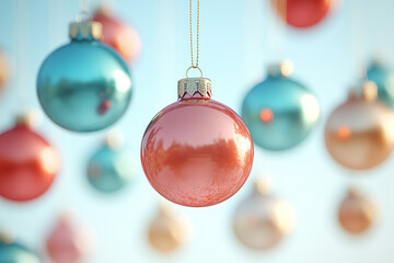 Aufkleber - Floating Christmas tree ornaments in a light pastel gold sky,
