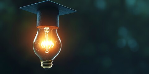 Canvas Print - Graduation cap on a glowing light bulb, symbolizing the fusion of education and innovation for bright futures