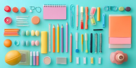 Poster - back-to-school supplies arranged in a vibrant display, educational essentials