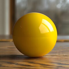 Wall Mural - Bright Yellow Sphere on Wooden Surface