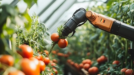 Poster - photograph of an iot powered robotic arm efficiently harvesting vegetables in a modern climate contr