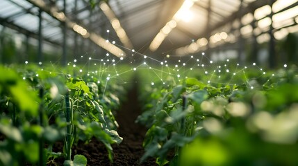 Poster - automated smart farm utilizing iot sensors for optimized irrigation schedules futuristic digital far