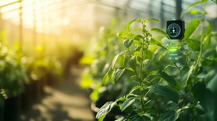 Poster - cutting edge smart greenhouse equipped with iot sensors for precise humidity and temperature monitor