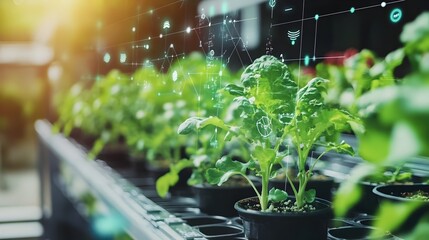 Poster - photograph showcasing iot sensors tracking the growth and development of plants within a hydroponic 