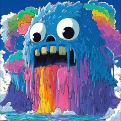 Wall Mural - Cartoon Monster with Rainbow Dripping from its Mouth