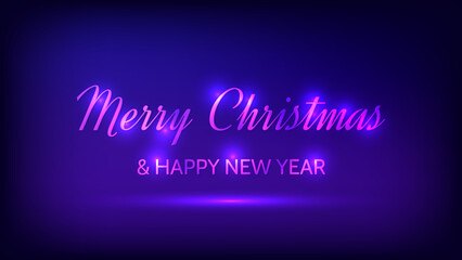 Wall Mural - Merry Christmas and Happy New Year neon background