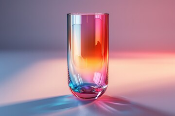 A glass with a rainbow colored rim sits on a table