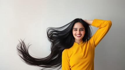 Poster - young beautiful indian woman waving black hair