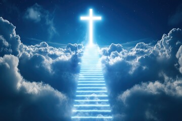 Heavenly staircase with glowing cross