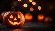© Soulstarry  - Glowing carved jack-o'-lantern pumpkin with illuminated spooky face, perfect for Halloween decorations and party themes at night.
