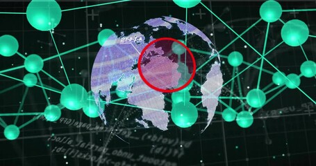Aufkleber - Globe with red circle over North America, connected green spheres animation