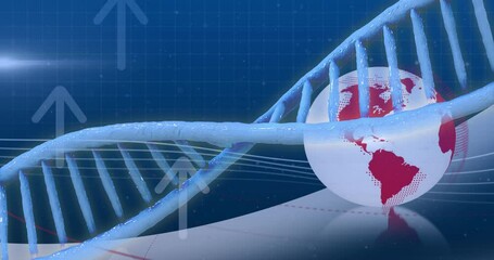 Poster - DNA strand and global data analysis animation over blue grid background